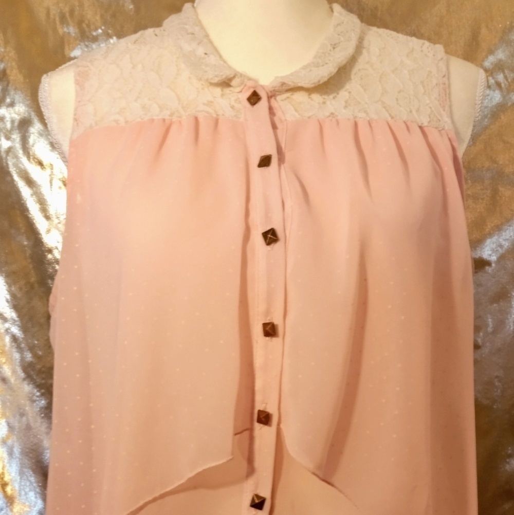 🌵HEARTSOUL Pink/white dots sheer blouse Sz XL